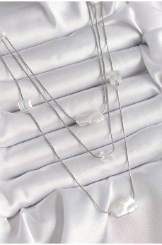 Pirinç Gümüş Renk Ezme İnci Model Çoklu Kadın Kolye