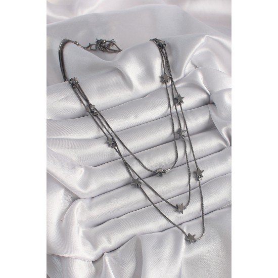 Pirinç Füme Renk 3'Lü Yıldız Model Kadın Kolye