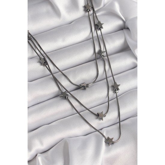 Pirinç Füme Renk 3'Lü Yıldız Model Kadın Kolye