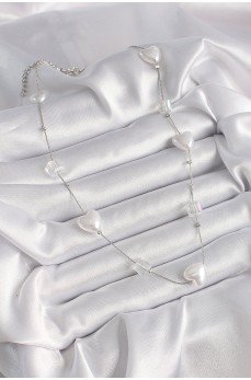 Pirinç Gümüş Renk Beyaz İnci Kalp Model Kadın Kolye