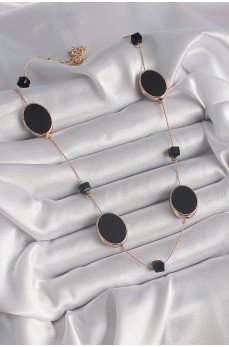 Pirinç Gold Renk Siyah Renk Oval Siyah Küp Detay Kadın Kolye