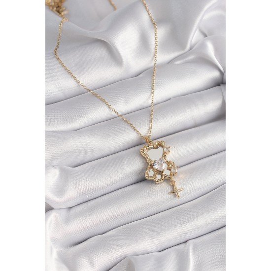 316L Çelik Gold Renk Zincir Ayna Ayıcık Model Zirkon Taşlı Kalp Model Kadın Kolye 316L Çelik Gold Renk Zincir Ayna Ayıcık Model Zirkon Taşlı Kalp Model Kadın Kolye