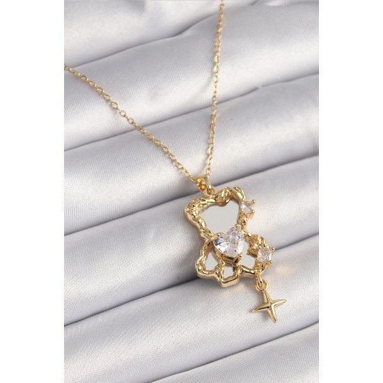 316L Çelik Gold Renk Zincir Ayna Ayıcık Model Zirkon Taşlı Kalp Model Kadın Kolye 316L Çelik Gold Renk Zincir Ayna Ayıcık Model Zirkon Taşlı Kalp Model Kadın Kolye