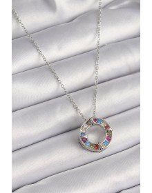 316L Çelik Gümüş Renk Zincir Renkli Zirkon Taşlı Xoxo Model Kadın Kolye