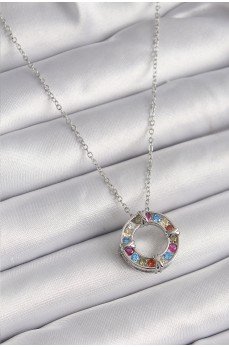 316L Çelik Gümüş Renk Zincir Renkli Zirkon Taşlı Xoxo Model Kadın Kolye