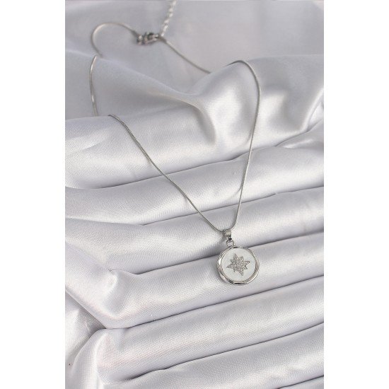 316L Çelik Gümüş Renk Zincir Beyaz Sedefli Zirkon Taşlı Yıldız İşleme Model Kadın Kolye 316L Çelik Gümüş Renk Zincir Beyaz Sedefli Zirkon Taşlı Yıldız İşleme Model Kadın Kolye