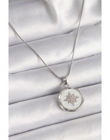 316L Çelik Gümüş Renk Zincir Beyaz Sedefli Zirkon Taşlı Yıldız İşleme Model Kadın Kolye