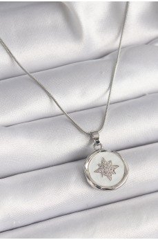 316L Çelik Gümüş Renk Zincir Beyaz Sedefli Zirkon Taşlı Yıldız İşleme Model Kadın Kolye