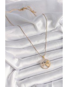 316L Çelik Gold Renk Zincir Zirkon Taşlı Yıldız İşleme Madalyon Model Kadın Kolye