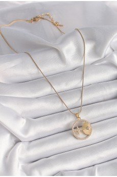 316L Çelik Gold Renk Zincir Zirkon Taşlı Yıldız İşleme Madalyon Model Kadın Kolye