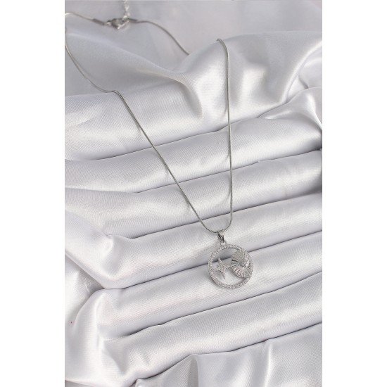 316L Çelik Gümüş Renk Zincir Zirkon Taşlı Yıldız Madalyon Model Kadın Kolye 316L Çelik Gümüş Renk Zincir Zirkon Taşlı Yıldız Madalyon Model Kadın Kolye