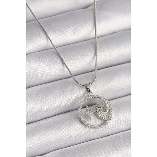 316L Çelik Gümüş Renk Zincir Zirkon Taşlı Yıldız Madalyon Model Kadın Kolye 316L Çelik Gümüş Renk Zincir Zirkon Taşlı Yıldız Madalyon Model Kadın Kolye