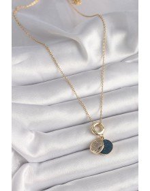 316L Çelik Gold Renk Zincir Zirkon Taşlı Kalp Model Mavi Simli Kadın Kolye