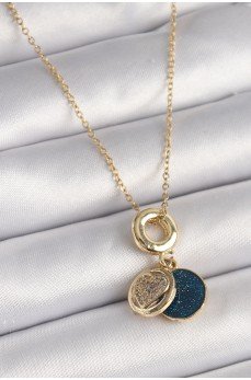 316L Çelik Gold Renk Zincir Zirkon Taşlı Kalp Model Mavi Simli Kadın Kolye