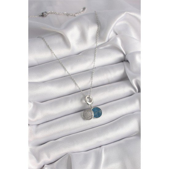 316L Çelik Gümüş Renk Zincir Zirkon Taşlı İşleme Mavi Simli Kadın Kolye 316L Çelik Gümüş Renk Zincir Zirkon Taşlı İşleme Mavi Simli Kadın Kolye