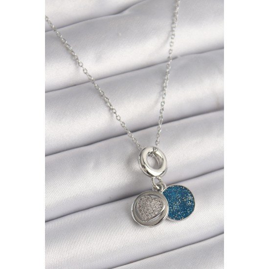 316L Çelik Gümüş Renk Zincir Zirkon Taşlı İşleme Mavi Simli Kadın Kolye 316L Çelik Gümüş Renk Zincir Zirkon Taşlı İşleme Mavi Simli Kadın Kolye