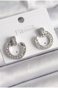 Pirinç Gümüş Renk Zirkon Taşlı Çivi Halka Model Kadın Küpe