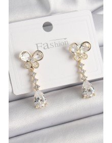 Pirinç Gold Renk Zirkon Taşlı Kelebek Model Sallantı Damla Zirkon Taş Kadın Küpe