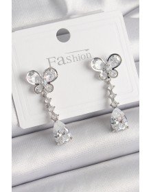 Pirinç Gümüş Renk Kelebek Model Sallantı Damla Zirkon Taşlı Kadın Küpe