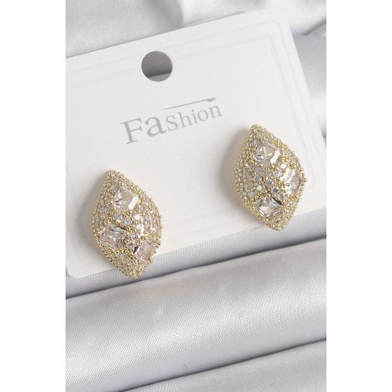 Pirinç Gold Renk Zirkon Taş İşlemeli Damla Model Kadın Küpe Pirinç Gold Renk Zirkon Taş İşlemeli Damla Model Kadın Küpe