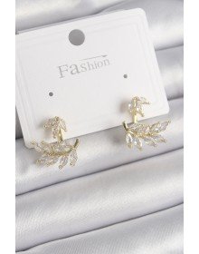 Pirinç Gold Renk Zirkon Taşlı Yaprak Model Kadın Küpe