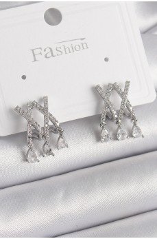 Pirinç Gümüş Renk Zirkon Taşlı X Model Sallantı Detay Kadın Küpe