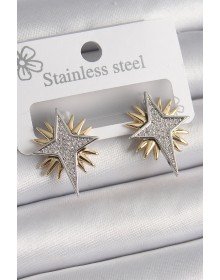 Pirinç Gold Gümüş Renk Zirkon Taşlı Kutup Yılıdız Model Kadın Küpe