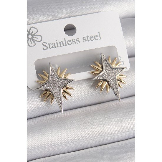 Pirinç Gold Gümüş Renk Zirkon Taşlı Kutup Yılıdız Model Kadın Küpe Pirinç Gold Gümüş Renk Zirkon Taşlı Kutup Yılıdız Model Kadın Küpe