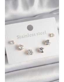 316L Çelik Gold Renk Zirkon Taşlı Kalp Model Kadın Küpe Seti