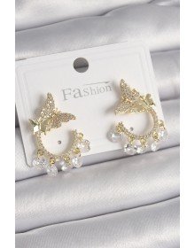 Pirinç Gold Renk Zirkon Taşlı Sallantı Detay Kelebek Model Kadın Küpe