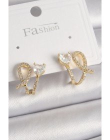 Pirinç Gold Renk Düğüm Model Zirkon Taşlı Kalp Detay Kadın Küpe