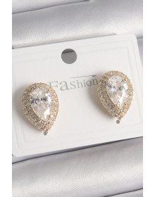 Pirinç Gold Renk Zirkon Taşlı Damla Model Kadın Küpe