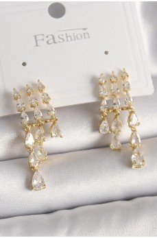 Pirinç Gold Renk Zirkon Taşlı Yağmur Model Kadın Küpe