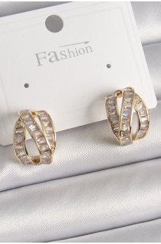 Pirinç Gold Renk Zirkon Taşlı Düğüm Halka Model Kadın Küpe