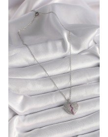 316L Çelik Gümüş Renk Zincir Zirkon Taşlı Kalp Model Kadın Kolye