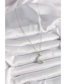 316L Çelik Gümüş Renk Zincir Zirkon Taşlı Hilal Model Yıldız Detay Kadın Kolye