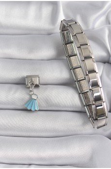 316L Çelik Gümüş Renk Mavi Renk Sallantı Elbise Model Nomination Charm