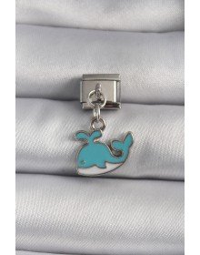 316L Çelik Gümüş Renk Sallantı Mavi Balina Model Nomination Charm