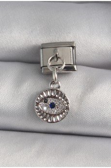 316L Çelik Gümüş Renk Sallantı Zirkon Taşlı Göz Model Nomination Charm