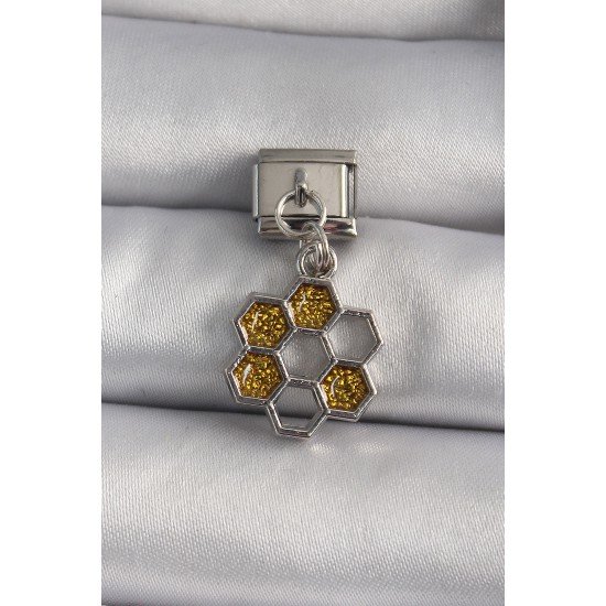 316L Çelik Gümüş Renk Sallantı Simli Bal Beteği Model Nomination Charm 316L Çelik Gümüş Renk Sallantı Simli Bal Beteği Model Nomination Charm