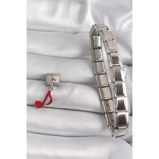 316L Çelik Gümüş Renk Kırmızı Nota Model Nomination Charm 316L Çelik Gümüş Renk Kırmızı Nota Model Nomination Charm