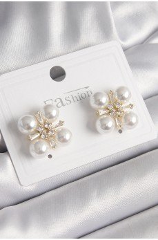 Pirinç Gold Renk Zirkon Taşlı İncili Kadın Küpe