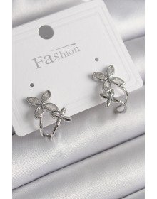 Pirinç Gümüş Renk Zirkon Taşlı 2'Li Çiçek Model Kadın Küpe