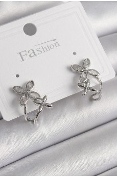 Pirinç Gümüş Renk Zirkon Taşlı 2'Li Çiçek Model Kadın Küpe