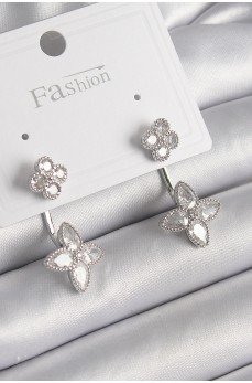 Pirinç Gümüş Renk Zirkon Taşlı Yonca Model Kadın Küpe