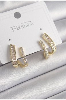 Pirinç Gold Renk Zirkon Taşlı Kadın Küpe