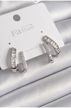 Pirinç Gümüş Renk Zirkon Taşlı Kadın Küpe