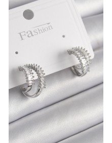 Pirinç Gümüş Renk 2'Li Zirkon Taşlı Halka Model Kadın Küpe