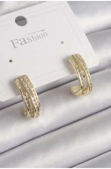 Pirinç Gold Renk Zirkon Taşlı Yarım Halka Model Kadın Küpe