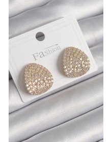 Pirinç Gold Renk Zirkon Taşlı Plaka Model Kadın Küpe